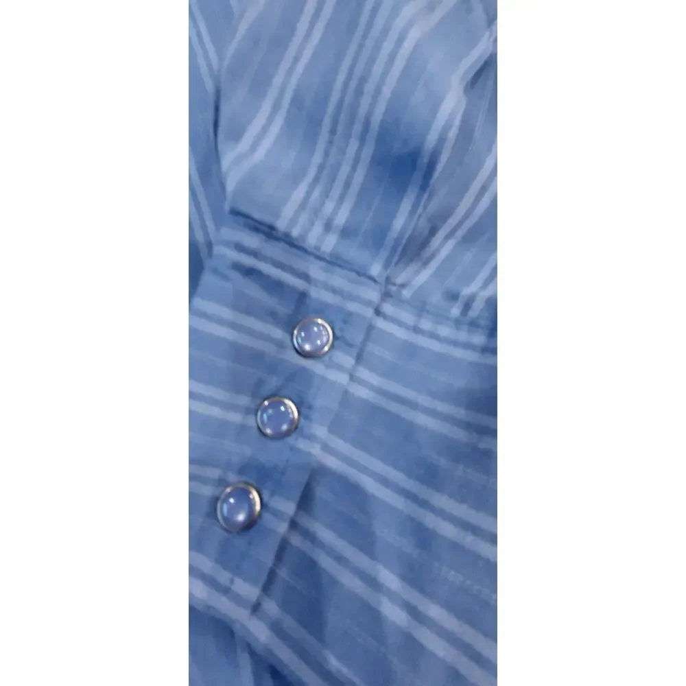 Wrangler Pearl Snap Shirt Mens Size L Blue Striped with‎ Pockets Cowboy